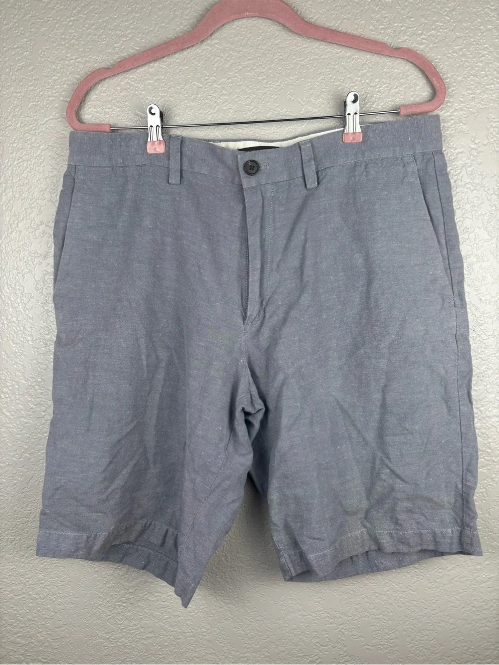Banana Republic Emerson Short Men's 34 Light Blue Chambray Linen Cotton Chino
